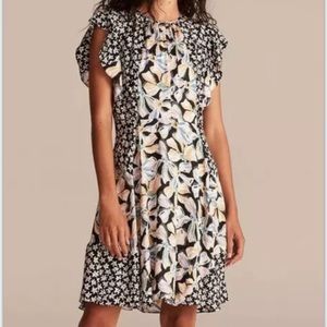 NWT $395 Rebecca Taylor bow fleur print mix short dress in black combo Sz 2